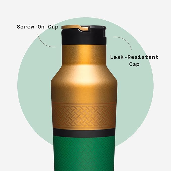 Corkcicle Marvel Sport Canteen - Triple-Insulated Stainless Steel Water Bottle - Straw Cap & Folding Metal Handle - Summer Drinkware Gift - Keeps Drinks Ice Cold - Loki - 20 oz