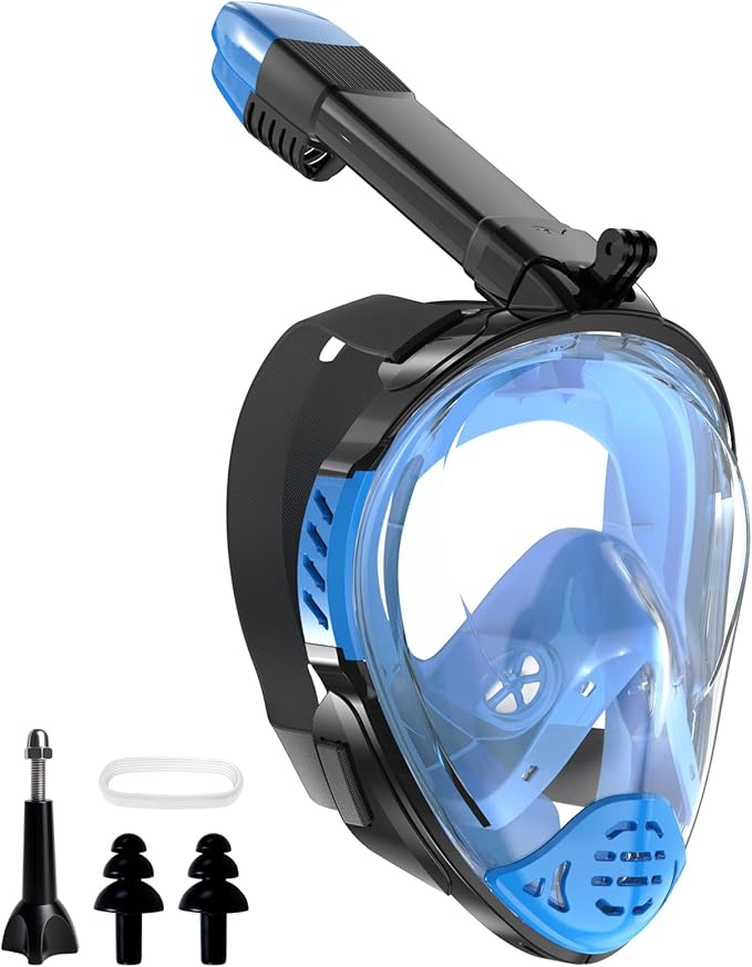 Snorkeling Gear for Adults, Full Face Snorkel Mask, Scuba Diving Mask with Detachable Camera Mount, 180 Degree Panoramic View Anti-Leak Anti-Fog