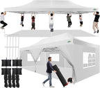 COBIZI 13x26 Pop up Canopy Tent 13x26 Canopy with 6 Sidewalls Waterproof Heavy Duty Commercial Canopy Tent for Parties Outdoor Tent Garden Gazebo Tent, Carry Bag with Wheel(13x26ft, White)
