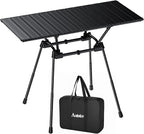 3ft Camping Table Foldable, 4 Adjustable Heights Waterproof Aluminum Roll Up Camping Table with Carrying Bag, Lightweight, for Garden, Picnic, Outdoor, Travel, Backyard, Beach, 35” X 16”, Black