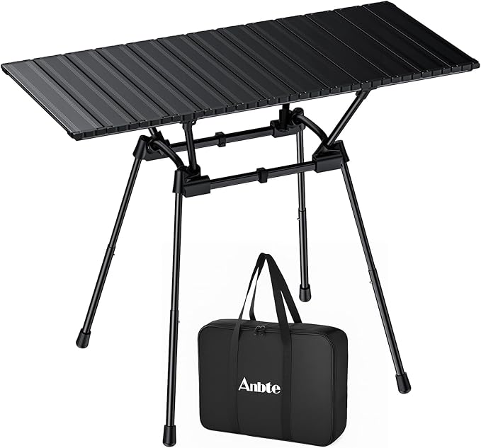 3ft Camping Table Foldable, 4 Adjustable Heights Waterproof Aluminum Roll Up Camping Table with Carrying Bag, Lightweight, for Garden, Picnic, Outdoor, Travel, Backyard, Beach, 35” X 16”, Black