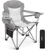 FUNDANGO Folding Camping Chair Heavy Duty, Oversized 440 Lbs Support Outdoor Camp Chairs with Lumbar Support & Cooler Pocket for Fishing Backyard Sports Beach Garden (Grey)