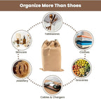 LFH Cotton Rich Shoe Storage Bags with Drawstring, Dustproof Breathable Reusable Organizer, Perfect For Travel, Dorm, Hotel, College, Gym, Easy to Carry, Machine Washable 8"x17" (Pack of 6) - Beige