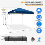 EAGLE PEAK 10x10 Slant Leg Pop-up Canopy Tent Easy One Person Setup Instant Outdoor Beach Canopy Folding Portable Sports Shelter 10x10 Base 8x8 Top (Dark Blue)