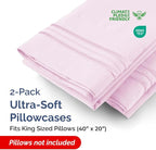 King Pillow Cases Set of 2 - Ultra Soft Hotel Quality Pillowcase Covers - Luxury Comfy Cozy Bedding for Women, Men, Kids & Teens - Machine Washable Pillow Protectors - 2 Pieces Set - King Size Pink