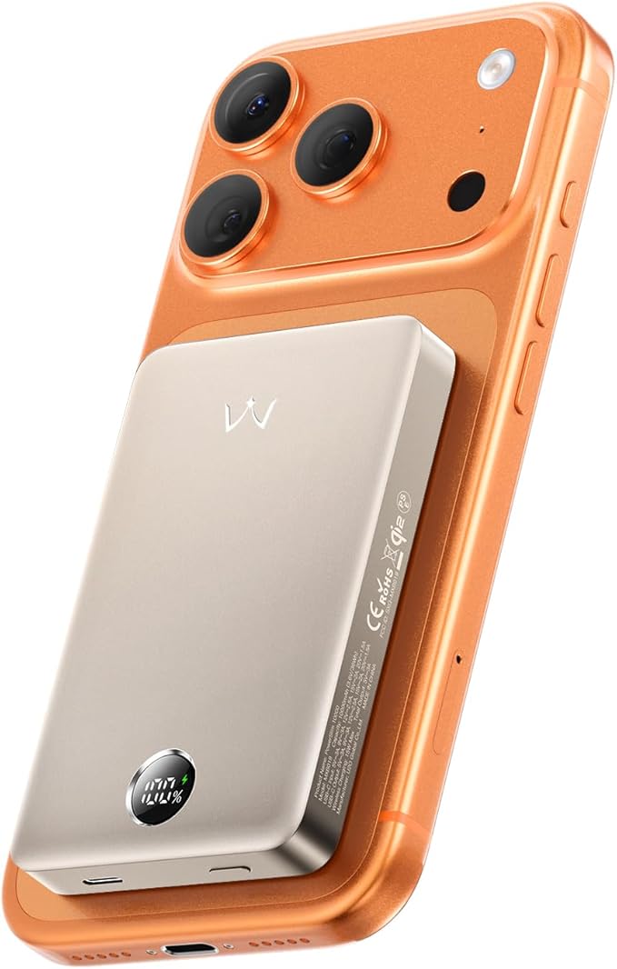iWALK Magnetic Portable Charger, Qi2 Certified 15W Magnetic Power Bank with LED Display, 30W PD Fast Charging, 10,000mAh Battery Pack, Ergonomic Design, for iPhone 17/16/15/14/13/12 Series