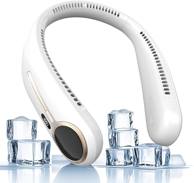 Portable Neck Fan,Hands Free Personal Wearable Bladeless Fan,6000mAh USB Rechargeable,360° Cooling,LED Display,4-Speeds,Birthday Gifts for Men Women Dad Mom,Outdoor Indoor Travel Camping (White)
