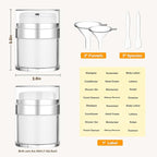 Travel Size Containers Airless Pump Jars with Label 30ml 1 Oz Acrylic Press Hand Cream Jar TSA Approve Leak Proof Refillable Lotion Dispenser Travel Containers for Toiletries Face Moisturizer - 2Pack