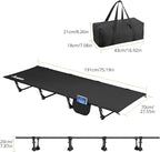Ultralight Camping Cot Save Effort, Comfortable Camping Bed Supports 275 Lbs with Side Pocket, Compact Portable Backpacking Cot for Hiking, Travel, Truck, Beach, Office, Black