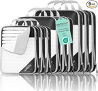 9 Set Compression Packing Cubes for Travel - Compressible, Lightweight, and Space-Saving Packing Cubes, Travel Essentials for Women, Black