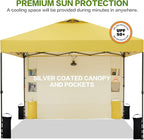 10'x10' Pop Up Canopy Tent with 1 Sidewall and 6 Pockets, One Push Setup, Instant Shade Tent with Vented Roof for Beach Patio Outdoor, Case, 8 Stakes, 4 Ropes, 4 Sandbags (Yellow, 10x10)