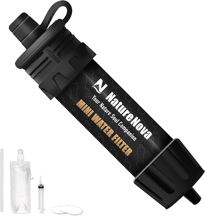 Mini Water Filter NatureNova Portable Emergency Water Filtration System Hiking Camping Straw Survival Gear Emergency Preparedness