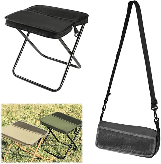 Foldable Portable Backpack Stool|Collapsible Stool for Camping,Hiking |Lightweight Ultralight Pocket Chair|Capacity 330LBS|Outdoor Footstool for Travel Walking Fishing Picnic BBQ (Black, Small)