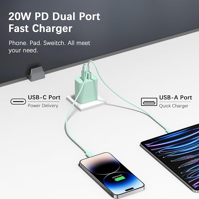 [4 Pack] USB C Charger Block Charging Block Type C Charger 20W Wall Chargers for iPhone Air/17/17 Plus/17 Pro/17 Pro Max/16/16 Plus/16 Pro/16 Pro Max/15/15 Pro/15 Max/14/13/12/Samsung(Green)