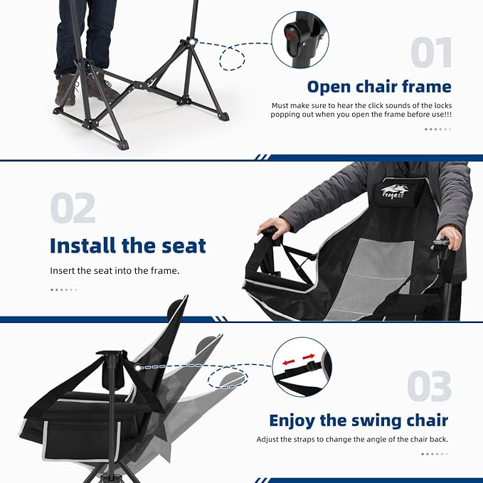 Portable Hammock Camping Chair with Adjustable Back, Folding Hammock Chair Supports 330lbs, Camping Swing Chair for Adults, Camping Hammock Chair for Lawn, Concerts, Backyard, Stargazer