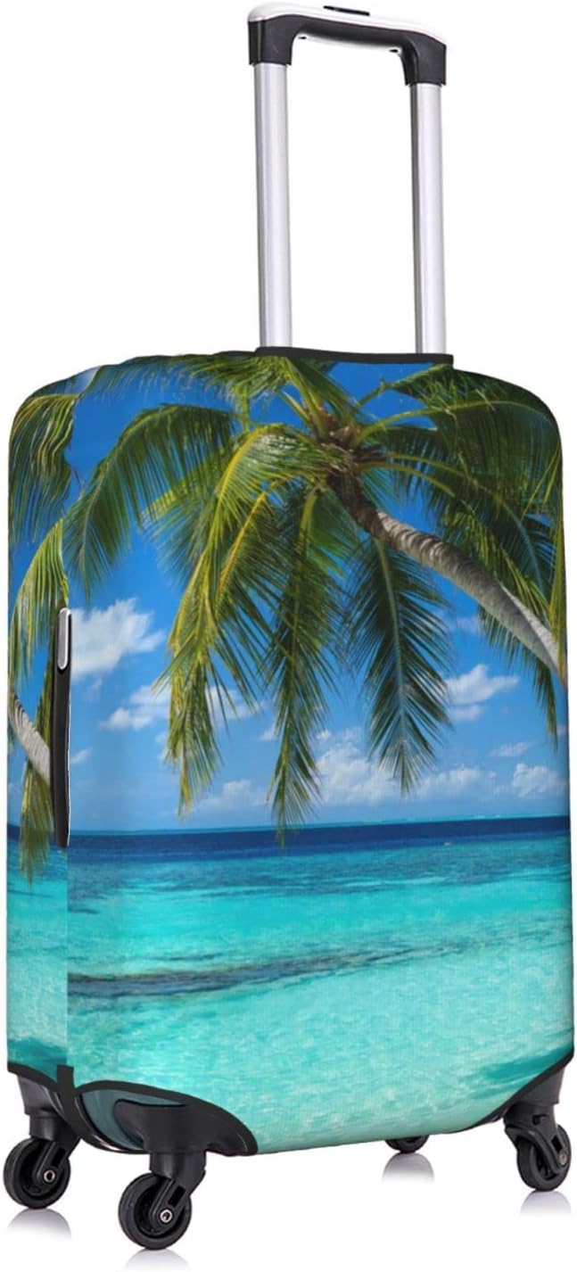 Tropical Beach Palm Tree Luggage Cover, Washable Elastic Baggage Protector, Anti-scratch Double-sided Zipper Closure for 25-28 Inch Wheeled Suitcase