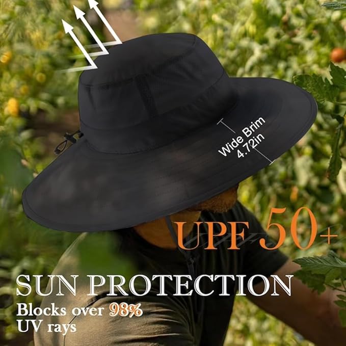 Home Prefer UPF50+ Mens Sun Hat Wide Brim Fishing Hat Foldable Large Brim UV Protection Sun Hat for Men Women Beach Gardening