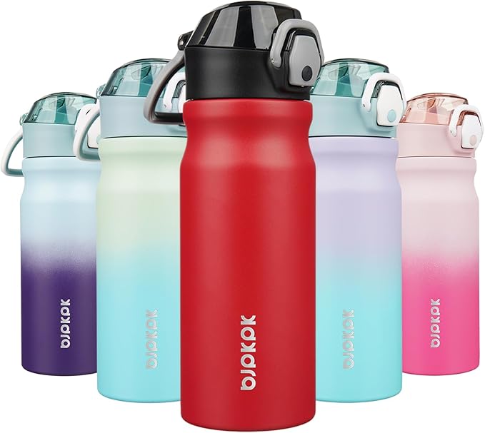 BJPKPK 18oz Insulated Water Bottle With Straw Stainless Steel Double Wall Water Bottles BPA Free Leak Proof Thermo With Lockable Flip Lid And Soft Silicone Spout,Red