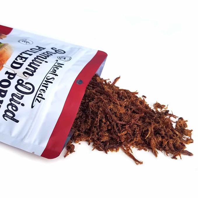 Meat Shredz - Premium Dried Pulled Pork (Sriracha Flavor, 1 Pack) | Gluten Free | High Protein & Low Sugar | Bacon Bits | Dehydrated Backpacking & Camping Food | Shredded, Dried Jerky Chew Snack