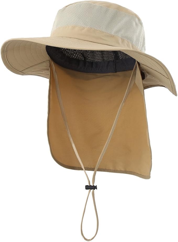 Home Prefer Outdoor UPF50+ Mesh Sun Hat Wide Brim Fishing Hat with Neck Flap Sun Hat for Men Women