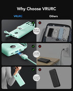 VRURC Portable Charger, 22.5W Power Bank 10000mAh, USB-C Cable in & Out Fast Charging Battery Pack, Compact Travel Essential 4 Outputs 3 Inputs for iPhone 16 15 14 13,Samsung, Android etc-Green