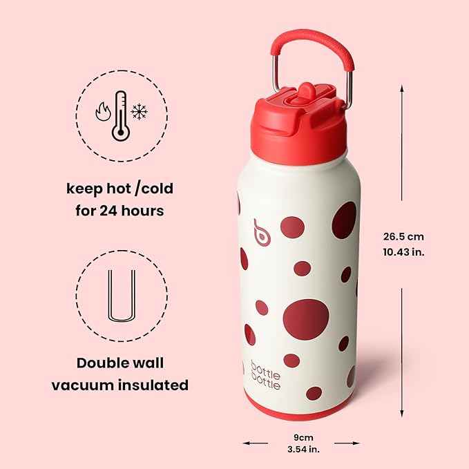 BOTTLE BOTTLE 32oz Insulated Water Bottle Stainless Steel Sport Water Bottle with Straw Dual-use Lid Design for Gym with Pill Box