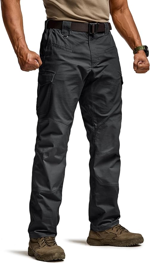 CQR Men's Flex Ripstop Tactical Pants, Water Resistant Stretch Cargo Pants, Lightweight EDC Hiking Work Pants