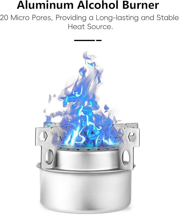 Titanium Camping Cookware 500ml Titanium Cup with Alcohol Stove, Cross Stand, Windscreen & Folding Spork, Lightweight Portable Outdoor Camping Stove and Cup Set for Backpacking Hiking