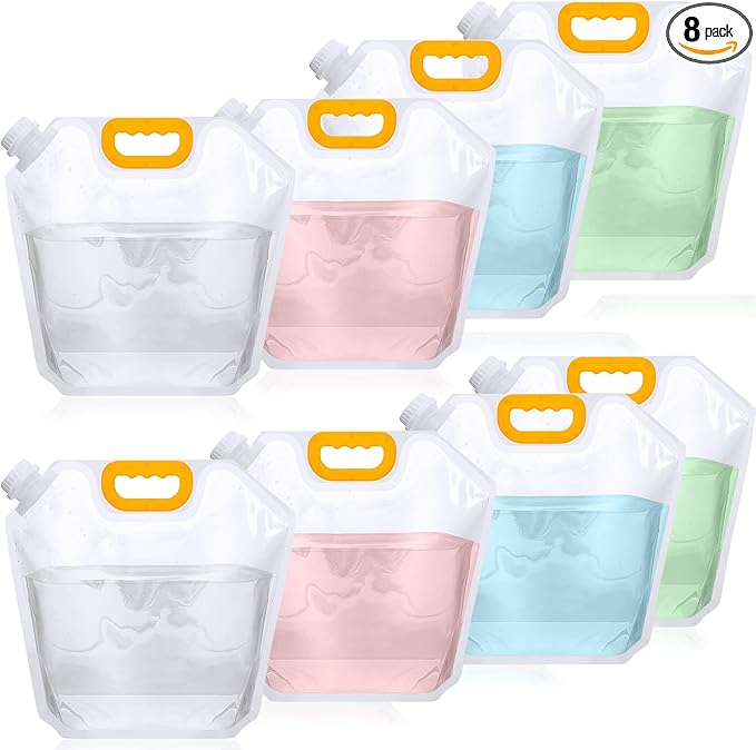 Tessco 8 Pcs 1.3 Gallon Collapsible Water Storage Bags, Clear Plastic, 1.0 Pounds