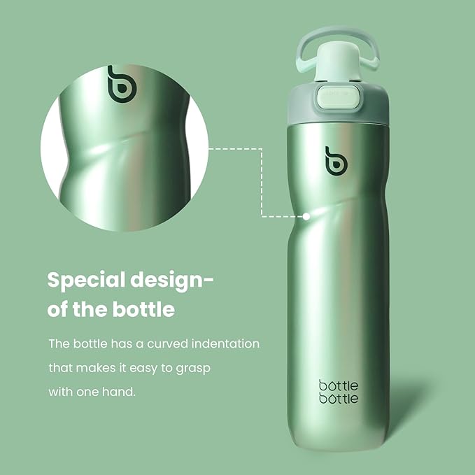 BOTTLE BOTTLE Insulated Water Bottle 24 oz with Handle and Flip Tops Lids Stainless Steel Water Bottle Push Button Lid Leak proof Portable for Running Travel Sports Hiking green