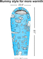KidzAdventure Mummy Style 32 – 59F Kids Sleeping Bag with Pillow Sleeve, 4 Season, Lightweight and Backpacking Style, Ideal for Camping, Sleepover, Boys, Girls, Youth and Toddlers