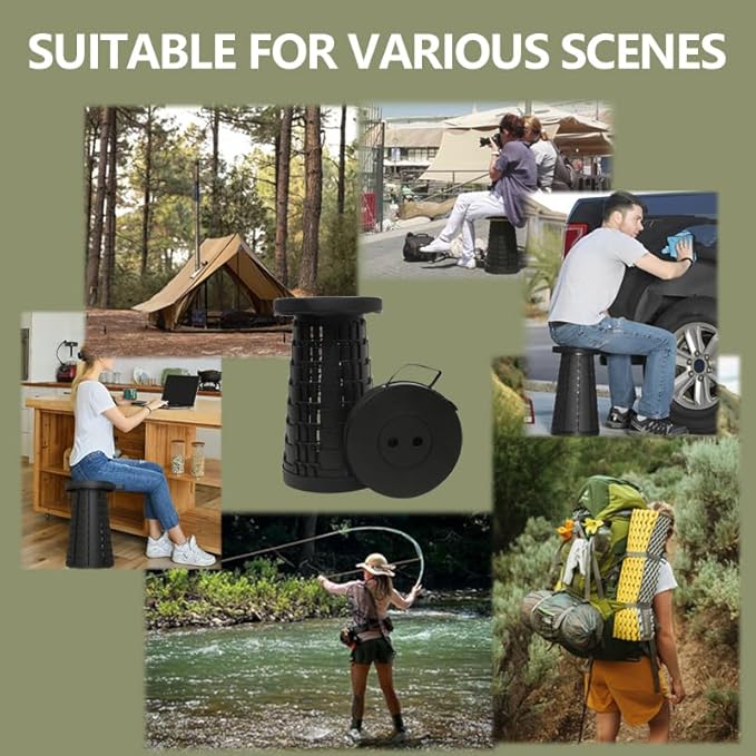 Collapsible Stool Chair 2PCS, Max 660lb Upgraded Folding Stool, Lightweight, Sturdy, Adjustable, Portable, Foldable Seat Stools for Outdoor Camping Fishing Hiking BBQ