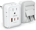 1 Pack European Travel Plug Adapter, VINTAR PD 20W Foldable Type C Adapter with 4 AC Outlets 3 USB Ports(2 USB C), Travel Essentials Charger for US to Most of Europe EU Italy Spain France