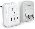 1 Pack European Travel Plug Adapter, VINTAR PD 20W Foldable Type C Adapter with 4 AC Outlets 3 USB Ports(2 USB C), Travel Essentials Charger for US to Most of Europe EU Italy Spain France