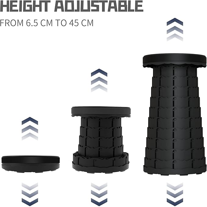 ALEVMOOM Telescoping Stool with Cushion, Collapsible Retractable More Sturdy Capacity 440Ib, Portable Camping Adjustable Folding Stool for Garden Fishing Hiking Mountain BBQ