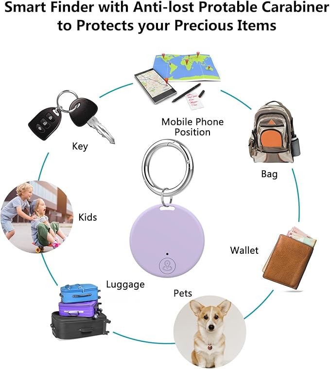 Aircawin Mini GPS Tracker, Key Item Finder Locator,No Monthly Fee App for iOS/Android 2023 Latest,Portable Anti-Lost Bluetooth Tag Item Tracker for Luggages/Kids/Pets/Phone/Wallet/Bag-2Pcs-Pink+Purple