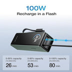 EF ECOFLOW Rapid Power Bank, 25,000mAh, 170W, 100W Built-in and Retractable Cables, Portable Charger with Triple 100W USB-C Port, Compatible with iPhone Series, Samsung, Laptop and More, Green