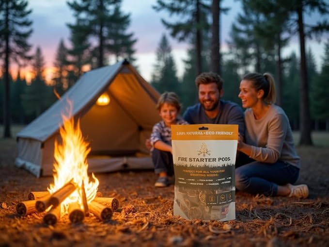 Fire Starter Pods (50 Pack) – Natural Fire Starters for BBQ, Fire Pits, Campfires | Long-Lasting, Eco-Friendly, Made in USA
