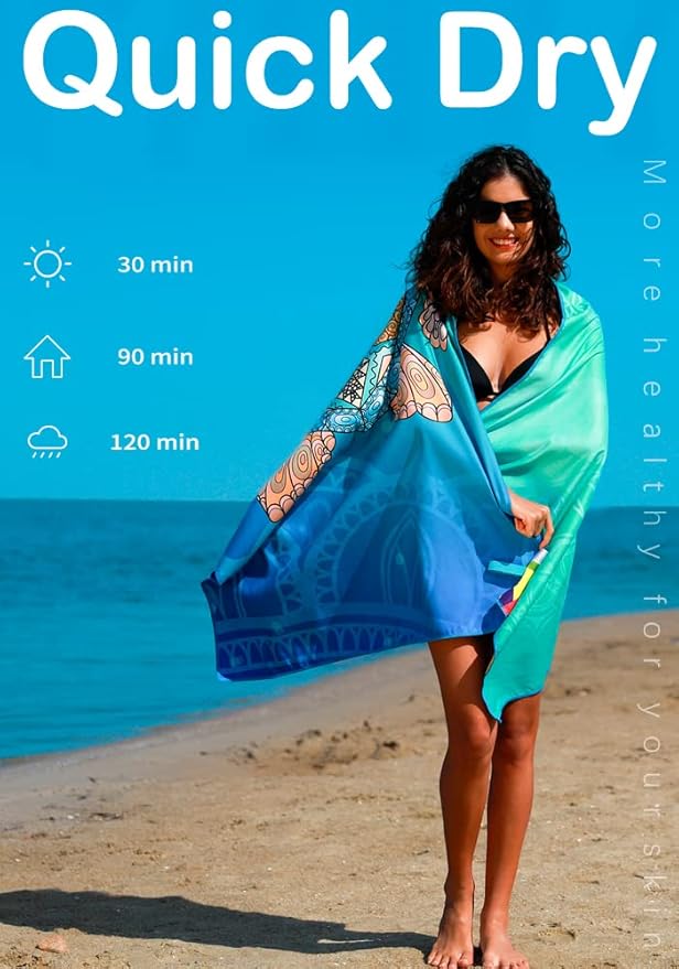 2 Pack Microfiber Lightweight Beach Towel Sand Free Quick Dry Absorbent Thin Compact Towels for Swimming Pool Camping Beach Accessories Large Easy Pack Travel Things for Vacation Essentials Gift