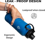 24oz Stainless Steel Insulated Water Bottle, 48H Ice Cold & 24H Hot, Leak-Proof Wide Mouth Lids (Straw & Spout), BPA-Free Bottles, Mens Water Bottle for Gym, Hiking, Travel - Blue