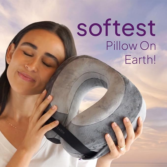 Cabeau Softest Neck Pillow Ever for Travel – Evolution Earth Deluxe – 360° Head, Neck and Chin Support for Sleeping – Sustainable Memory Foam - Buttery Soft Fabric with Compact Carrying Case (Water)