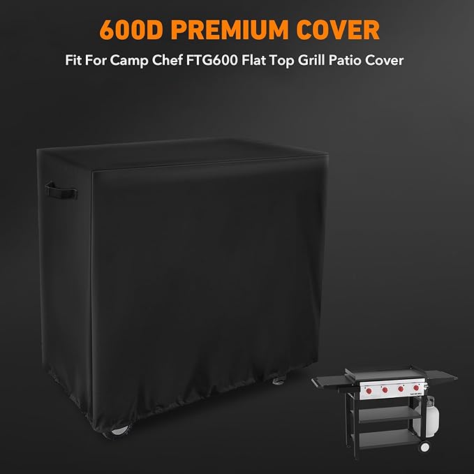 Heavy Duty Grill Cover Fit Camp Chef FTG600 Flat Top Grill Patio Cover, 600D Weather Resistant & Waterproof BBQ Cover,Black