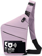 Anti Theft Crossbody Bags for Women Men, Multi-Pocket Shoulder Bag, Slim Sling Purse with 2 RFID Blocking Card (Right Shoulder-Purple)