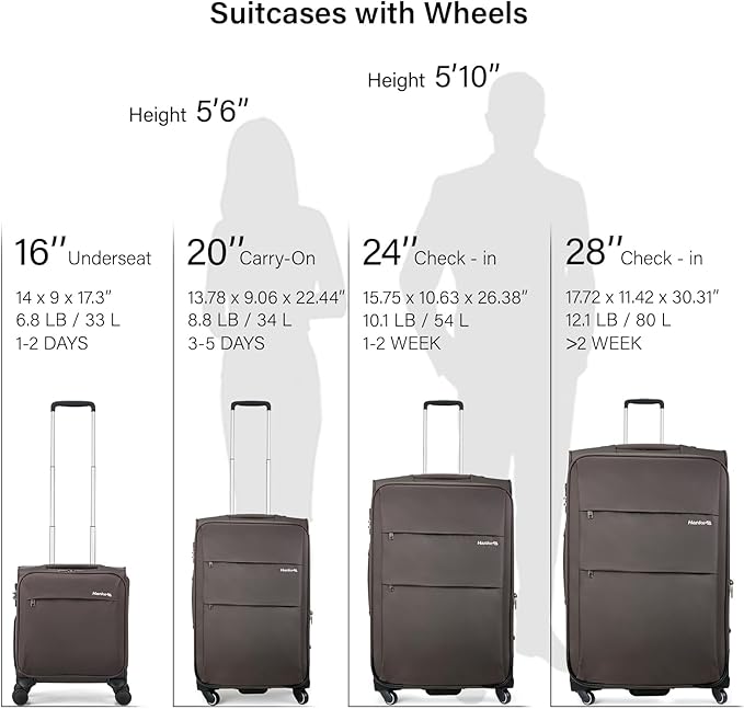 Hanke 16 Inch Underseat Carry On Luggage with Wheels Small Suitcase Softside Luggage Bags for Travel Lightweight Suitcases with Wheels Travel Luggage Personal Item for Men and Women.(Coffee)