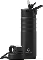 IDEUS Insulated Stainless Steel Water Bottle with 2 Leak-Proof Lids, Thermal Water Flask for Hiking Biking, 24oz, Black