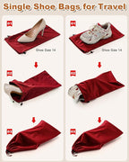 4 Pcs Single Shoe Bags for Travel, 17.3"x8.6" Washable Travel Shoe Bags for Packing in Suitcase, Velvet Dust Bag with Drawstring, Shoe Pouch for Women and Men, Travel and Home Storage (Rio Red)
