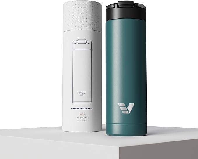 Maxi Stainless Steel Water Bottle 26oz - Double wall vacuum insulated | Integrated carry handle | leak proof flip top lid | Lightweight & stylish - Teal Green