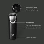 Maxi Stainless Steel Water Bottle 26oz - Double wall vacuum insulated | Integrated carry handle | leak proof flip top lid | Lightweight & stylish - Black