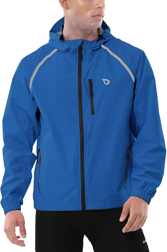 baleaf Men's Rain Jacket Waterproof Windbreaker Raincoat Running Cycling Hiking Gear Hood Lightweight Reflective Packable