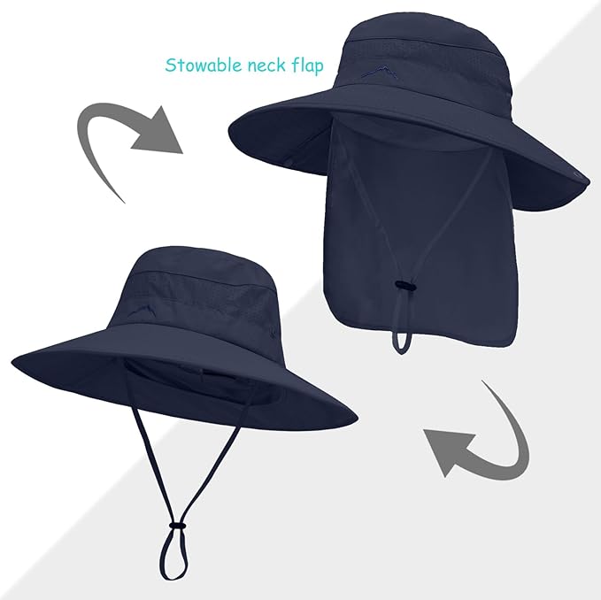 Sun Hats for Men Women, UPF50+ Protection Safari Hat,Wide Brim Fishing Hat with Neck Flap,Bucket Hats for Beach Hiking